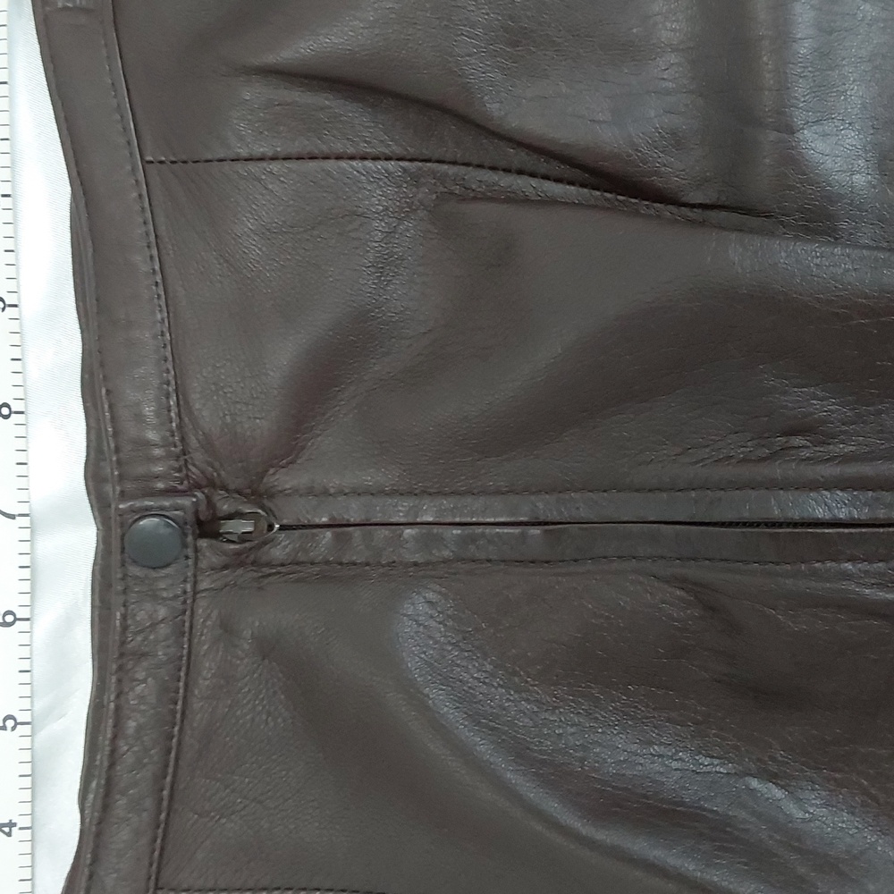 Ann Taylor Leather Mini Skirt Chocolate Brown, Fully Lined, Darted, Size 6 - Picture 8 of 15